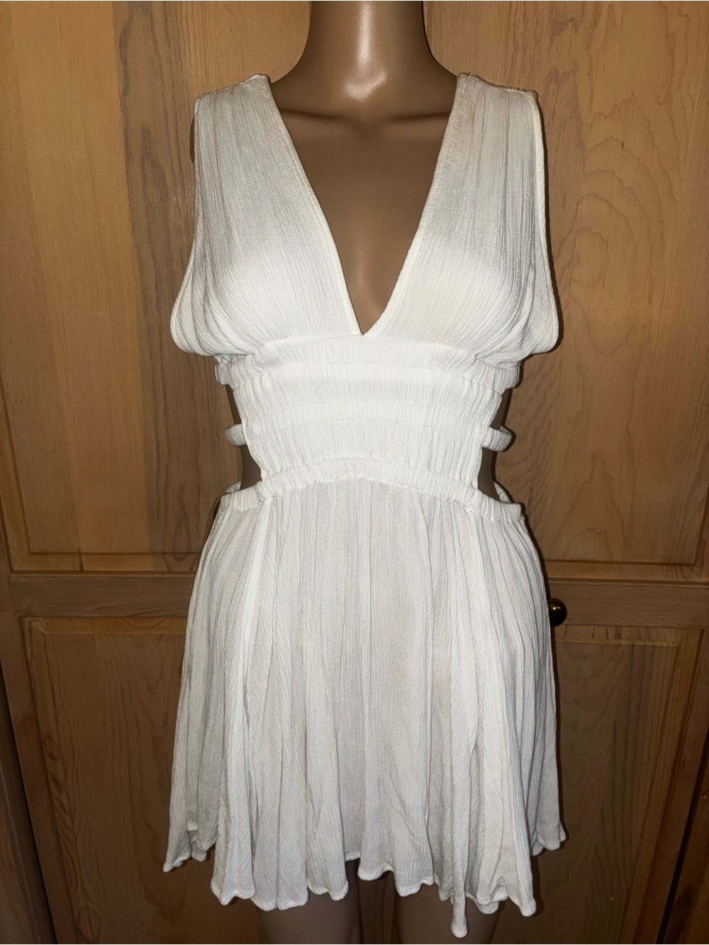 AKIRA White Plunge V-Neck Cutout Mini Dress